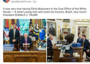 Trump faz post com foto ao lado de Flávio Bolsonaro