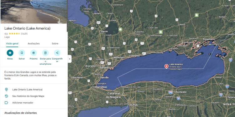 Google Maps muda nome do Lago Ontário para 'Lago América' nos EUA após ordem executiva de Trump