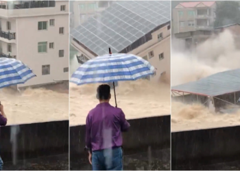 VÍDEO mostra prédio desabando e sendo arrastado pela água durante tufão na China