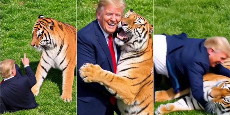 Trump publica vídeo de IA em que aparece brincando com tigre após ataque fatal na Inglaterra