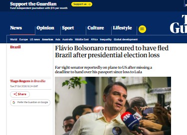 Imprensa internacional repercute suspeita de fuga de Flávio Bolsonaro após derrota eleitoral e retomada de investigações